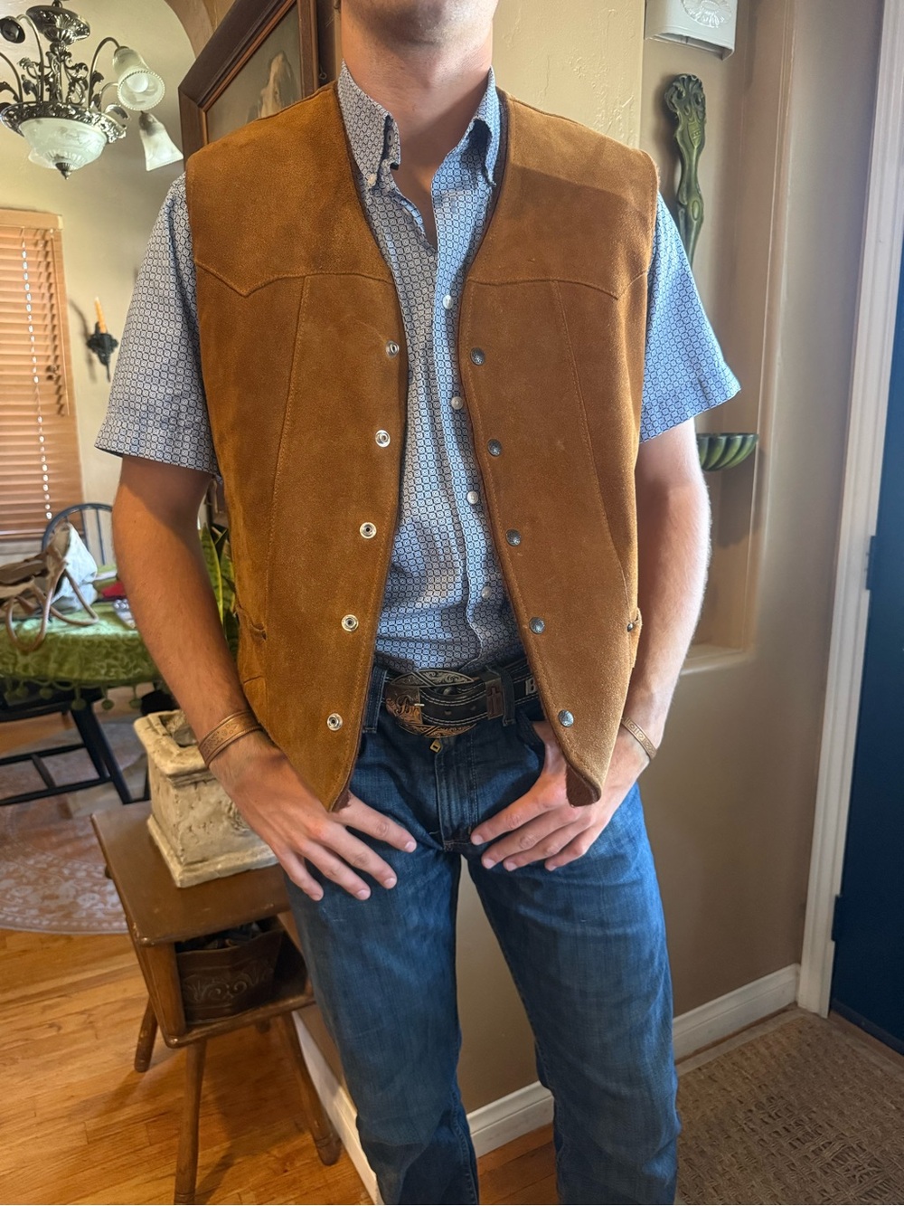 Pioneer Wear Men's Suede Vest in Cognac Brown